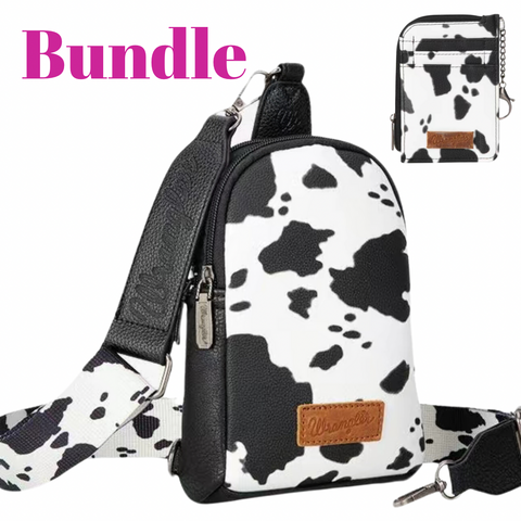 Wrangler Cowprint Sling Bag Bundle Cardholder Set